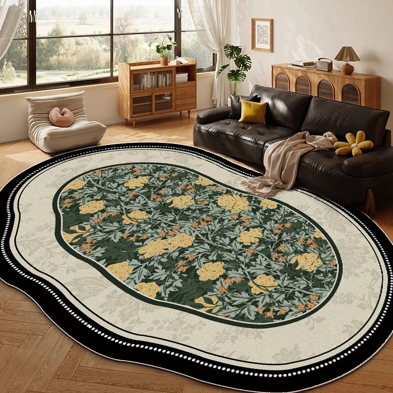复古风防水防滑书房床边毯法式花朵网红卧室垫客厅地毯圈绒地垫