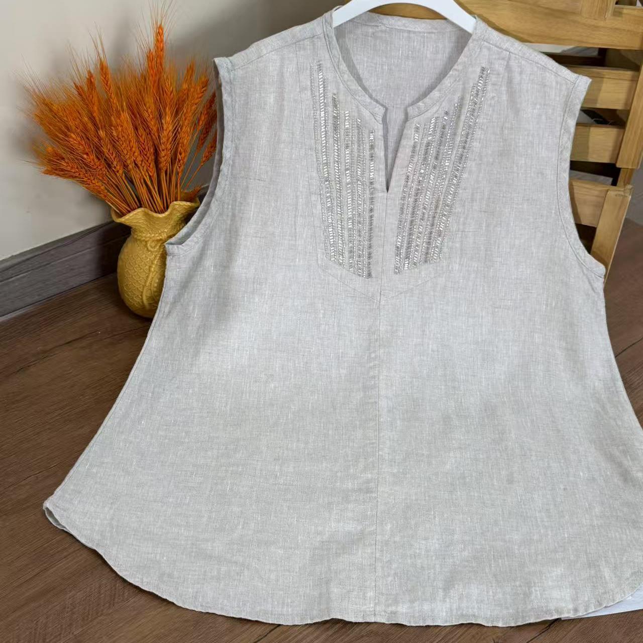 【云目悠悠】秋季新款雪花麻鸡心领时尚无袖套头背心-2025418