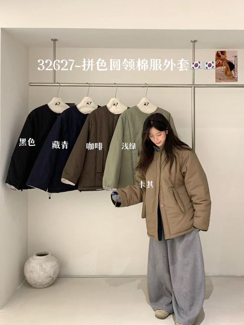 D7#32627#拼色圆领棉服外套  FL