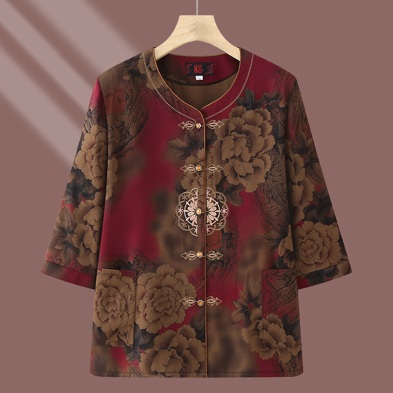 中年妈妈装夏装套装中老年女装奶奶短袖衬衫老人上衣秋装两件套