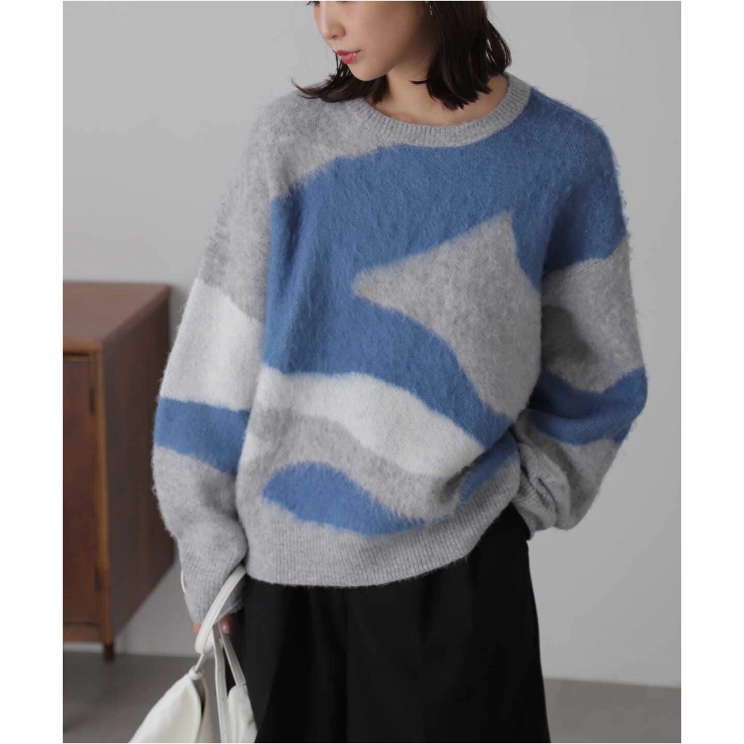 【Montendre】秋冬上新 F 时尚休闲拼色提花拉绒毛针织衫