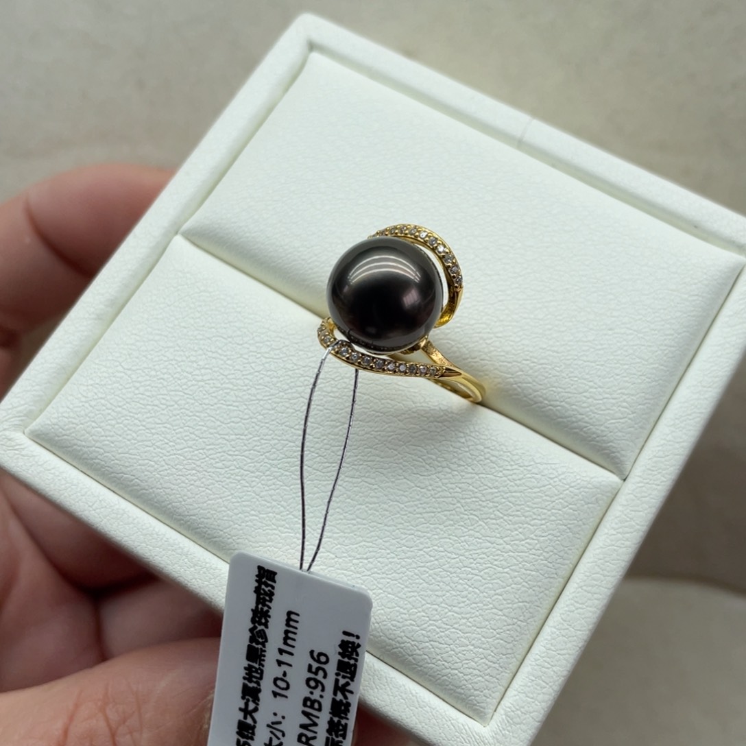 海水珍珠戒圈银S925镶嵌10-11m m