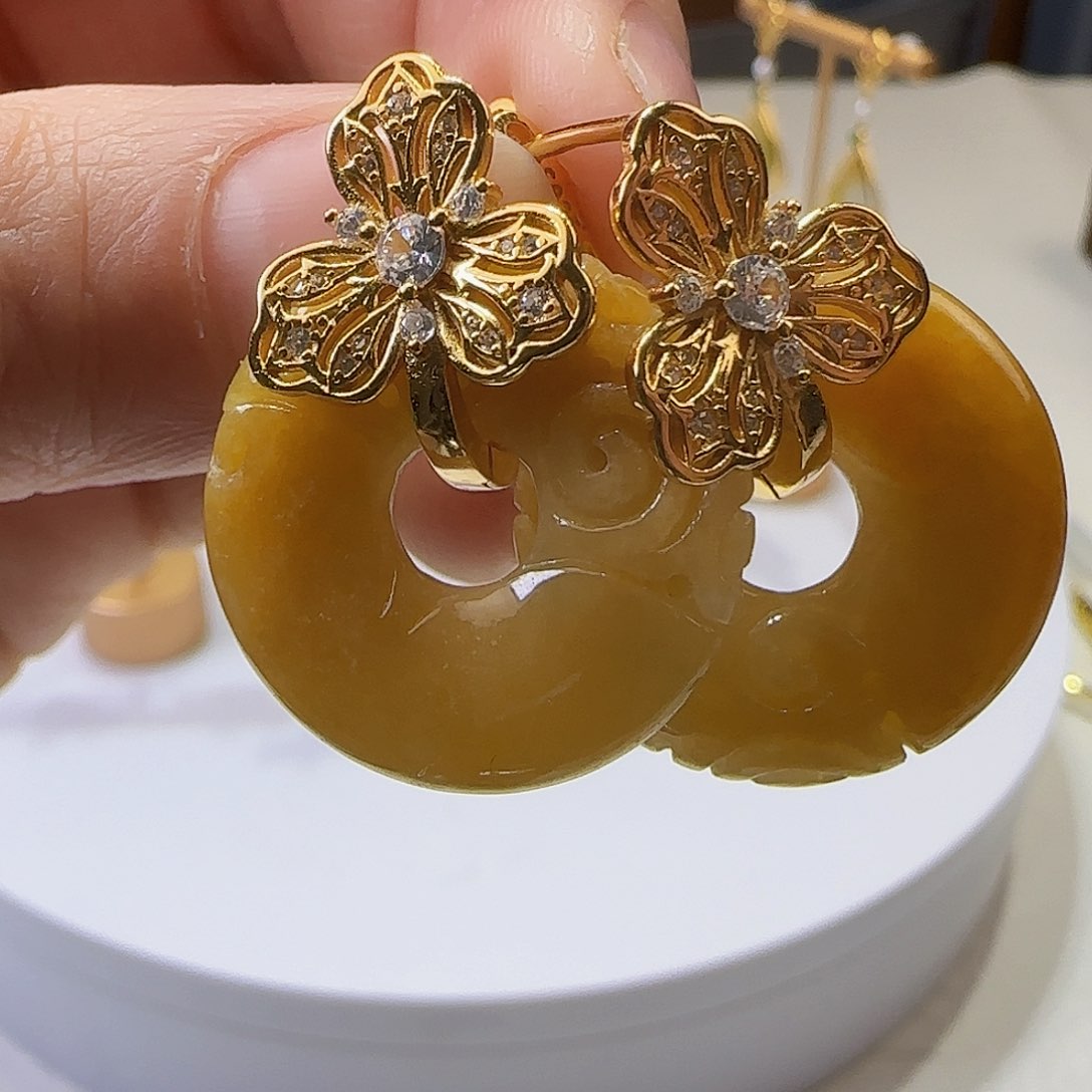 翡翠耳饰银S925镶嵌天然缅甸a货翡翠