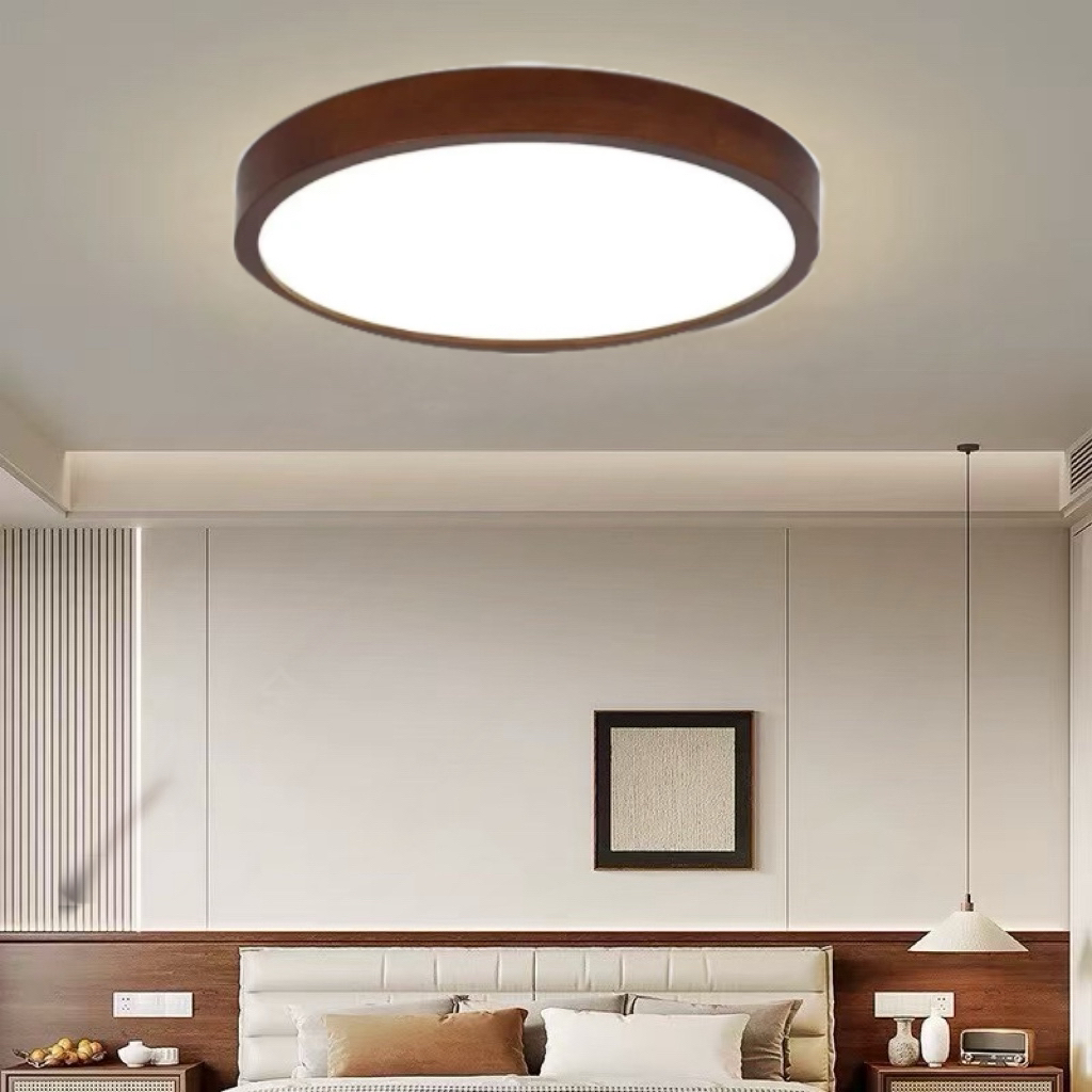 中古风胡桃木房间灯新中式家用餐厅简约超薄护眼中古风法式灯