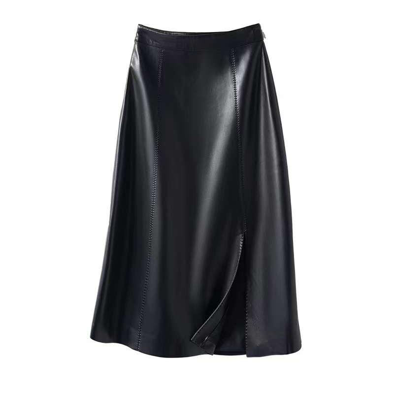 手工拱针裙海宁正品皮裙女A字半身裙伞裙气质中长裙百搭显瘦裙子