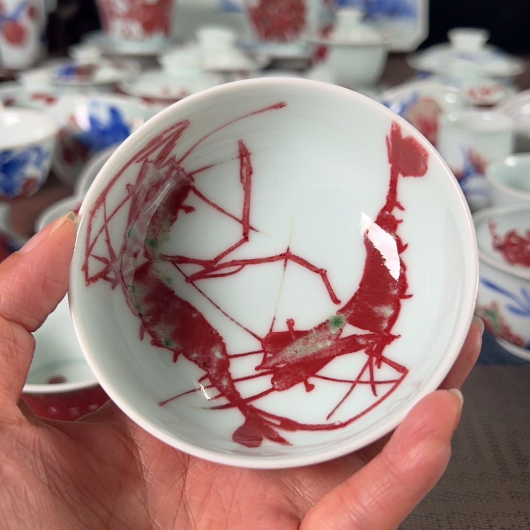 杯原矿青花釉里红瓷器