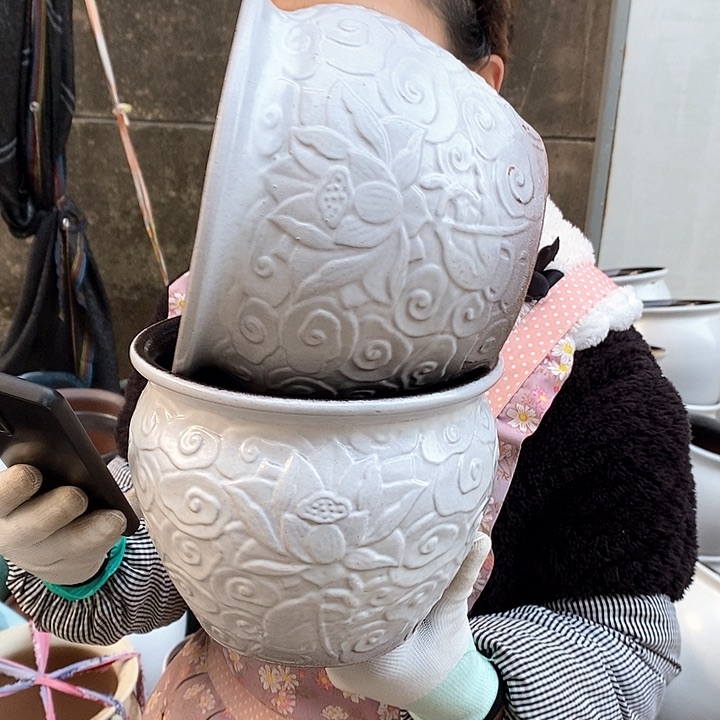 紫砂花盆瑕疵口20高16瑕疵