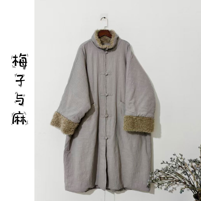 【大梅子推荐】设计款亚麻盘扣棉服JG2312A（衣长105胸围150）