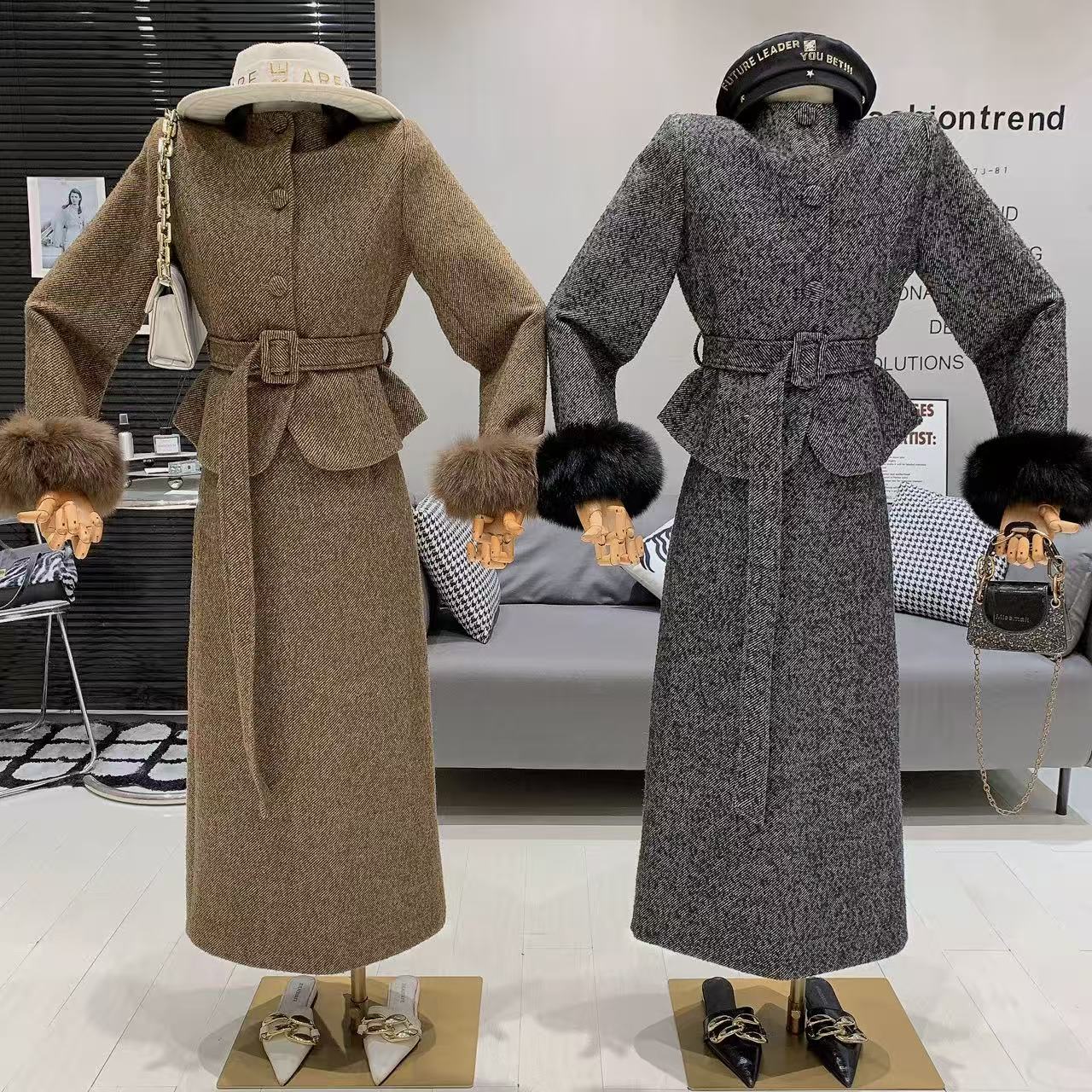 秋冬香风外套显瘦时尚修身型加棉厚款时尚裙子套装女大码N