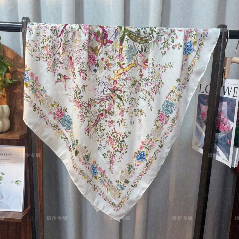 【花鸟图】新款披肩女丝绒棉90*90大方巾多功能头巾装饰领巾围巾