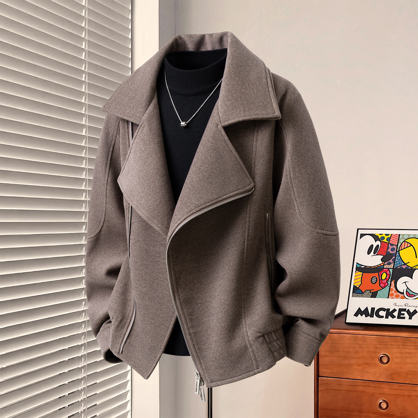 轻奢痞帅高级感男装毛呢大衣韩版修身呢子夹克男士加厚外套秋冬款