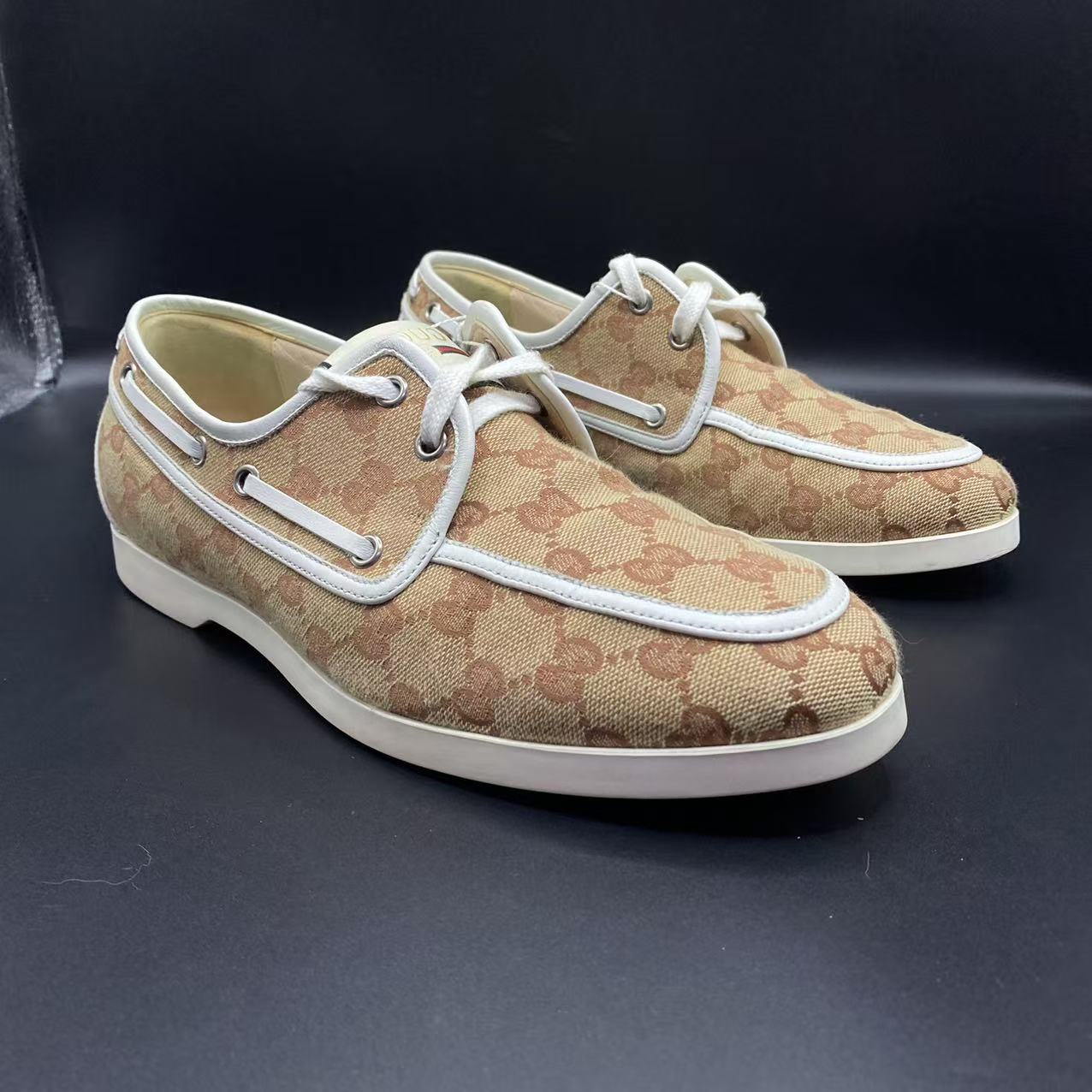 95新 GUCCI/古驰 【JM福利】40欧码 男士棕色老花休闲鞋jm17