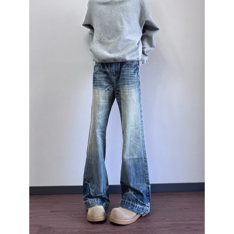 美式cleanfit蓝色闪电微喇牛仔裤男2025巨好看的直筒显瘦裤子秋季