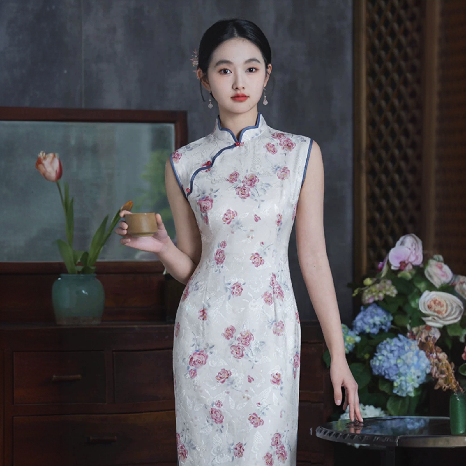 [梦依]新中式夏季少女气质优雅旗袍小清新日常可穿长款复古网红