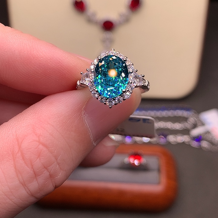 戒指银S925镶嵌帕拉依巴碧玺蓝