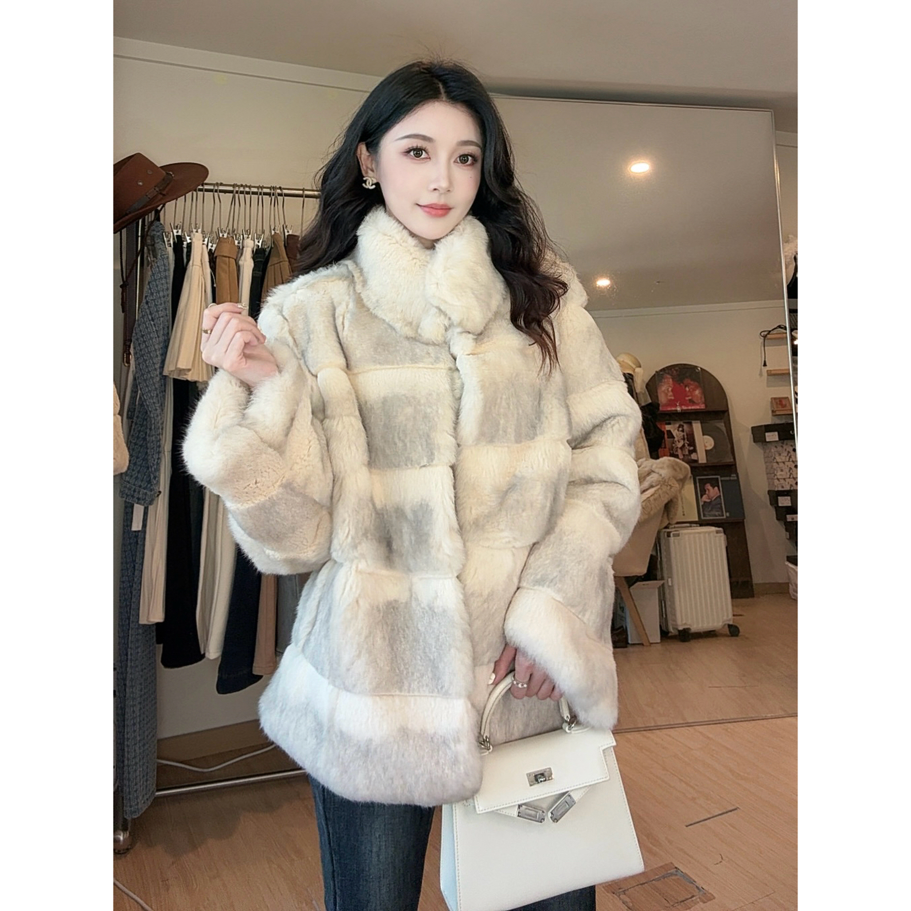 〃上东千金〃紫标限定兔毛皮草-手工定制横排晕染皮草外套皮毛一体