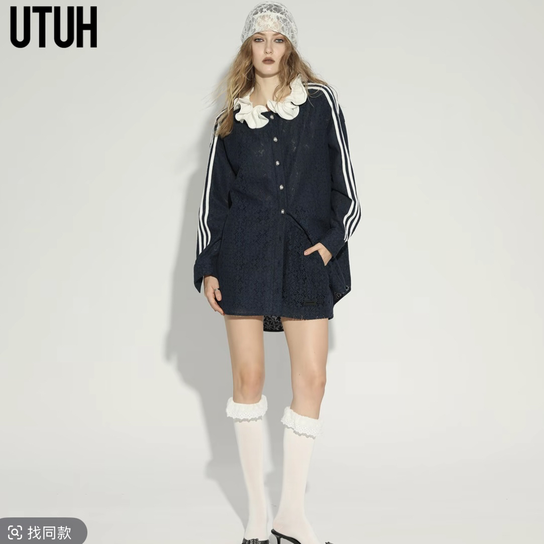 UTUH藏蓝色浪漫轻奢都市通勤外套+短裤套装TDWWA1W263 TDWWA1D262