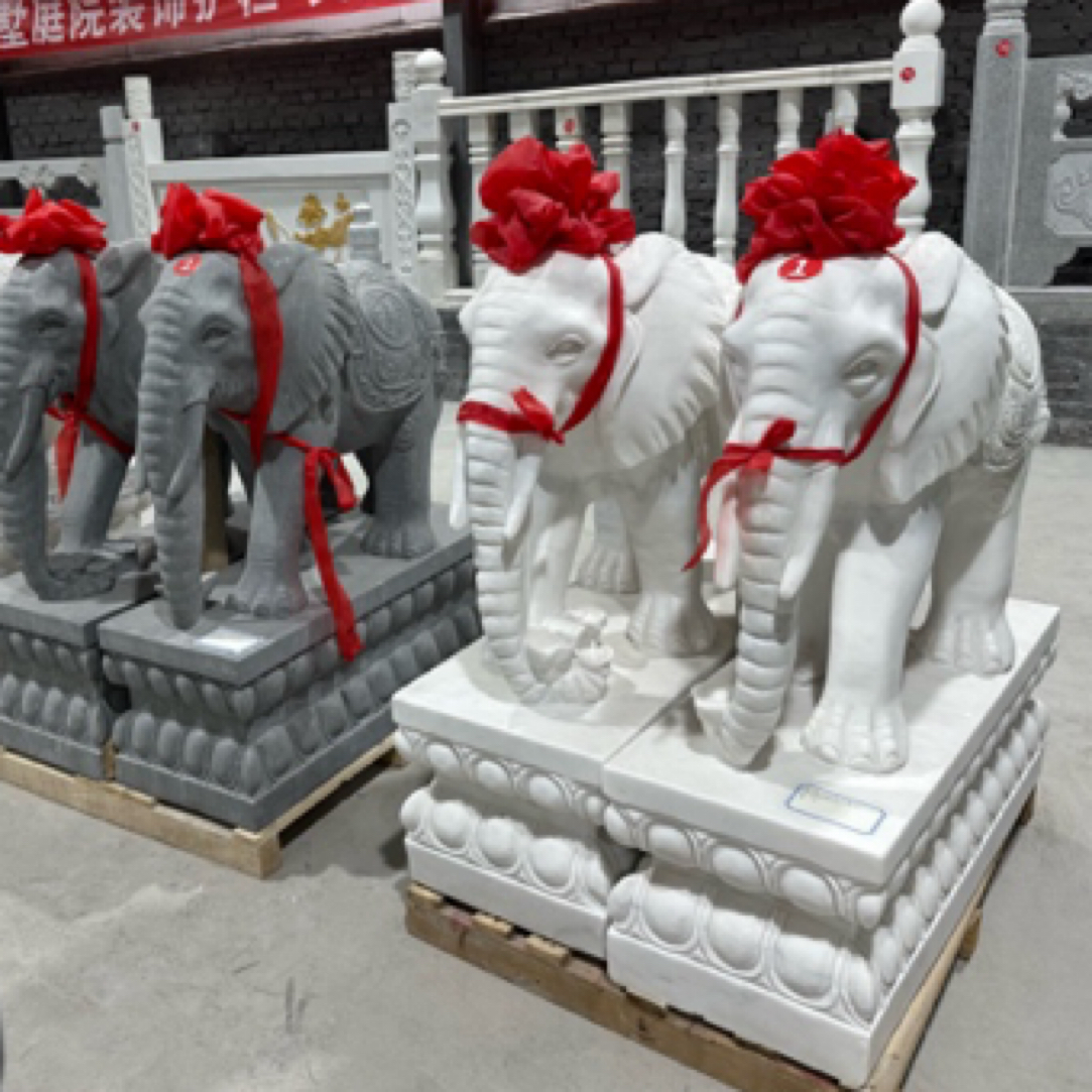 石雕大象一对汉白玉吉祥如意小象别墅庭院门口摆件