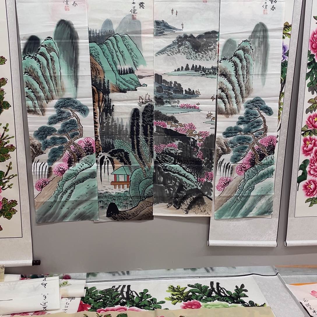 国画国画作品原稿四条屏山水