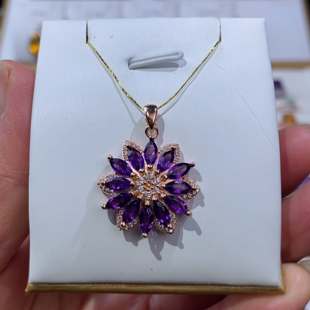 紫晶吊坠(不含链)银S925镀金镶嵌