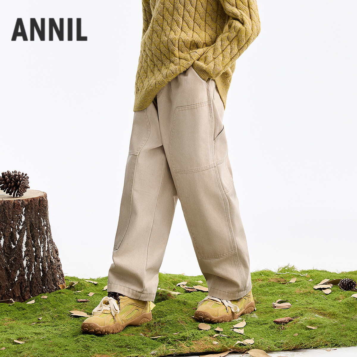 【磨绒工装裤】男童全腰梭织夹裤时尚冬季新款安奈儿童装EB546605