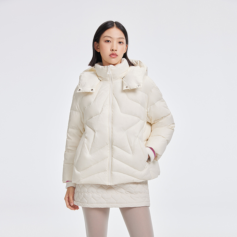 艾莱依羽绒服时尚轻职风连帽短款白舒适款插肩袖女士4005