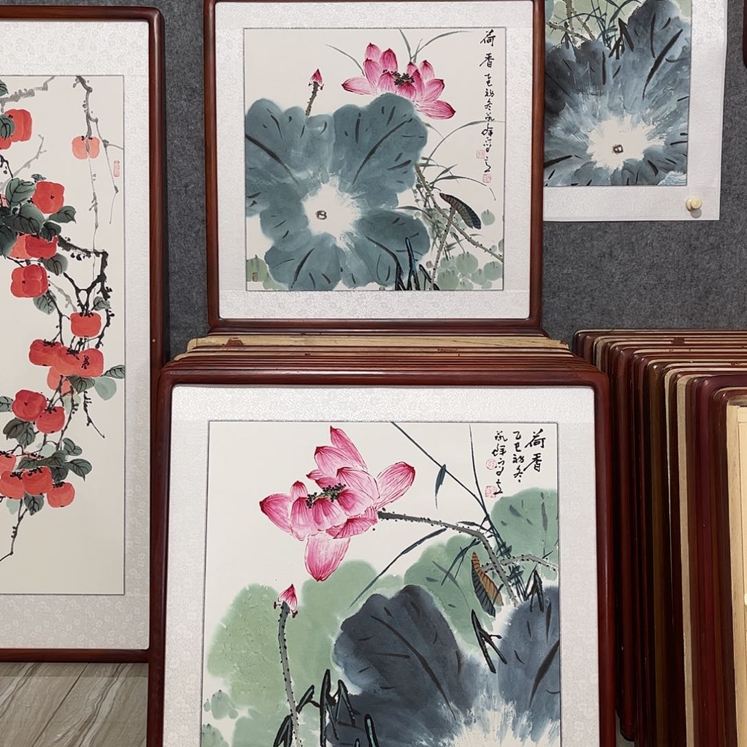 国画书画作品带框63×63