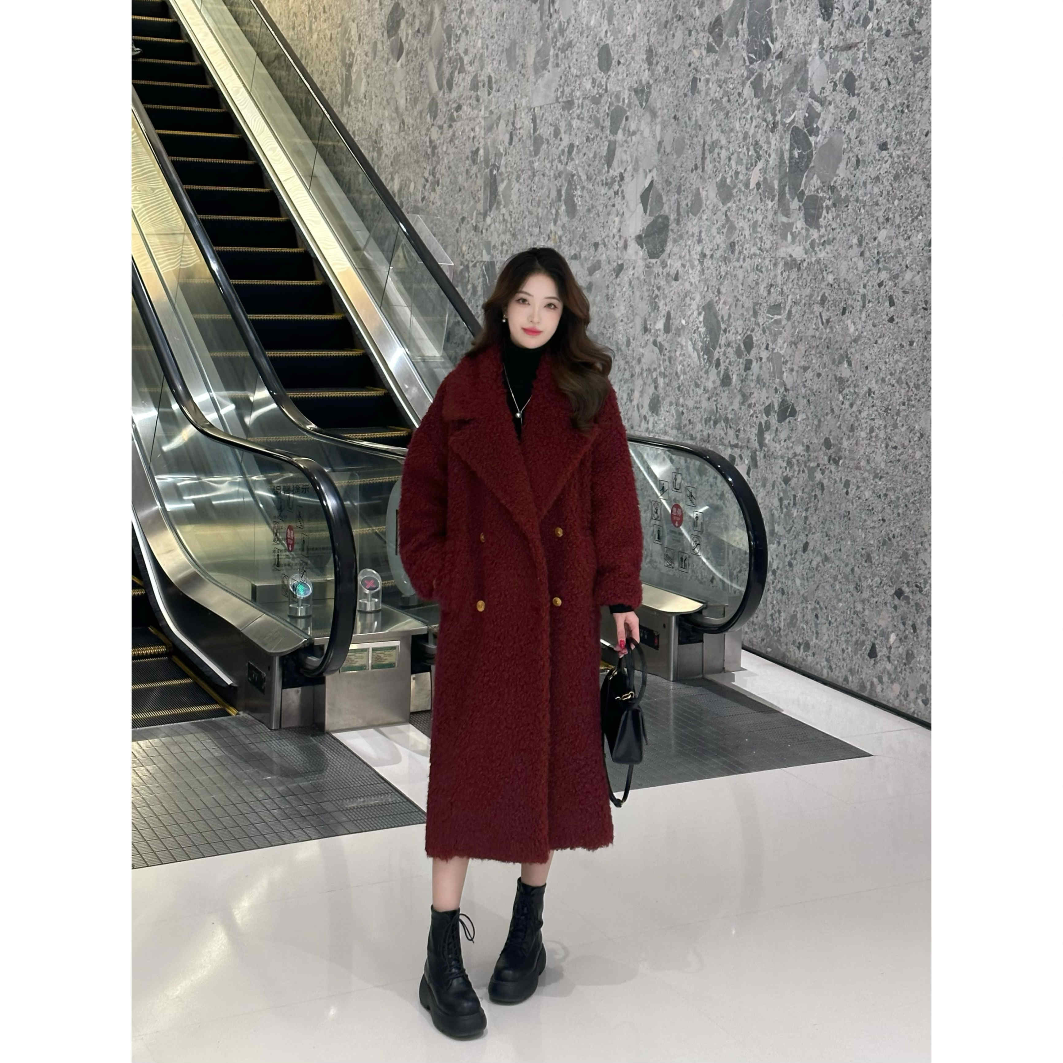 【大只定制】芬兰雪夜 秋冬新款时尚气质显瘦中长款大衣4DWJJ7992