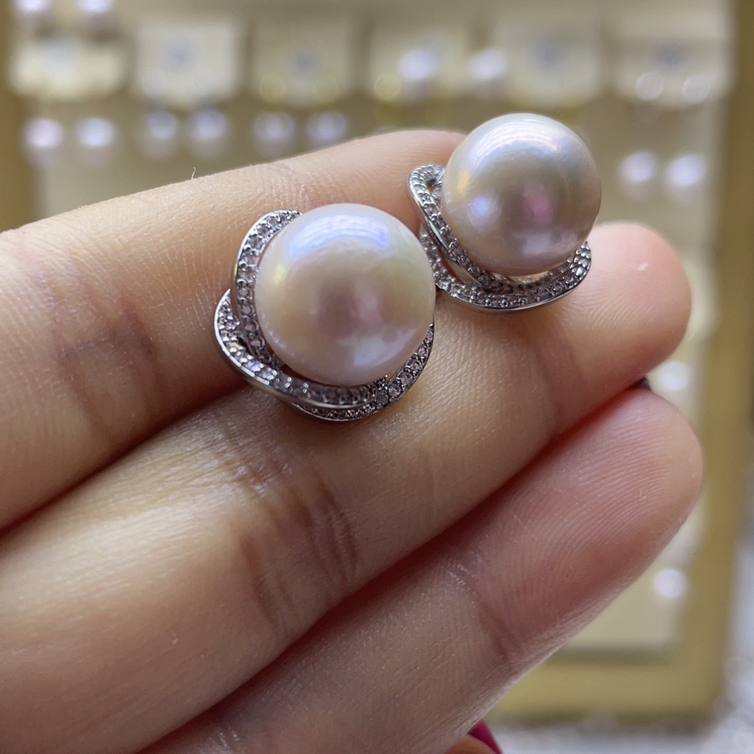 淡水珍珠耳饰银S925镶嵌