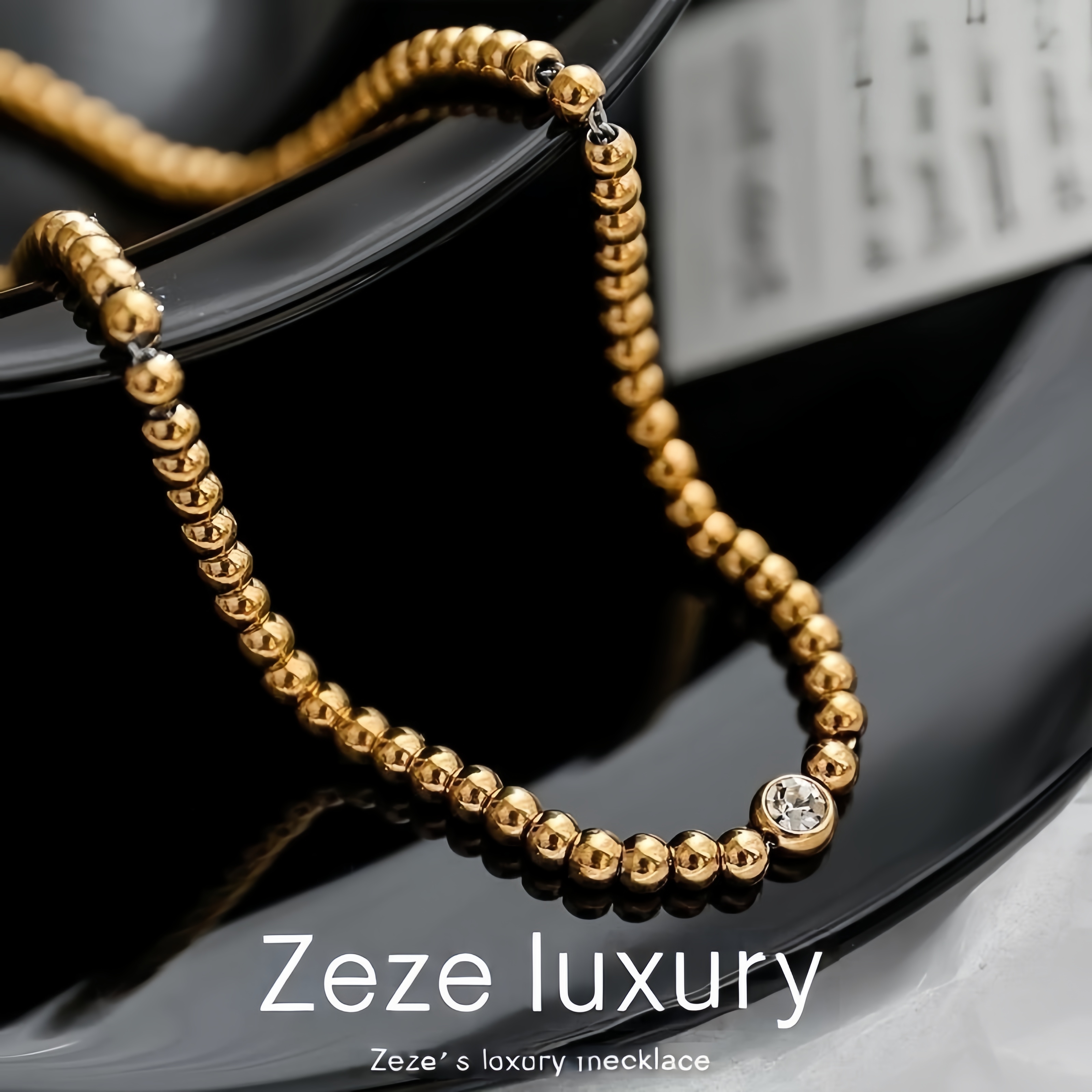 欧美中古风镶钻珠珠项链简约镀18K真金锁骨链百搭