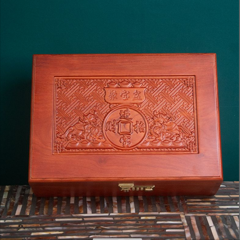越花首饰盒花梨木加大号证件盒珠宝盒聚宝盆35*24*13cm