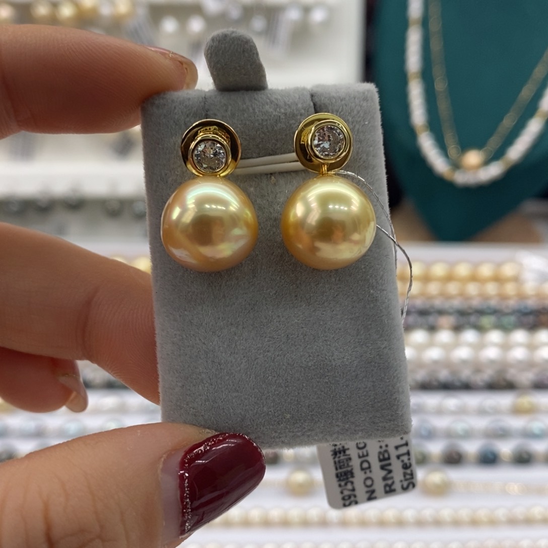 海水珍珠耳饰银S925镶嵌11-12m m