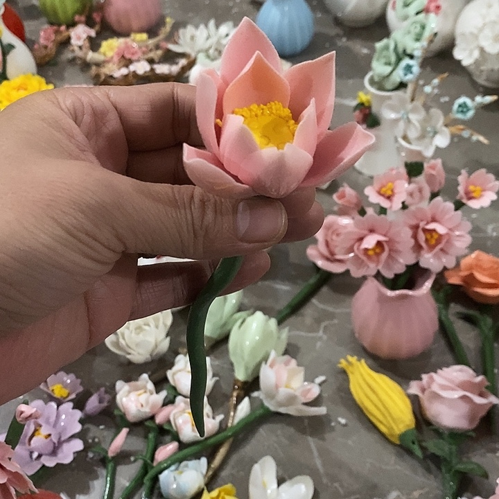 瓷片纯手工陶瓷花摆件瑕