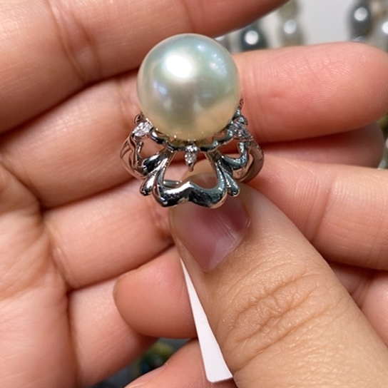 海水珍珠戒指银S925镶嵌12.7