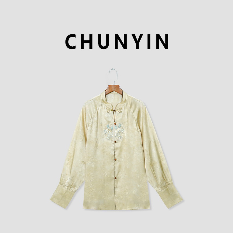 李心儿【画意】新中式国风设计师提花时尚气质上衣T恤21171