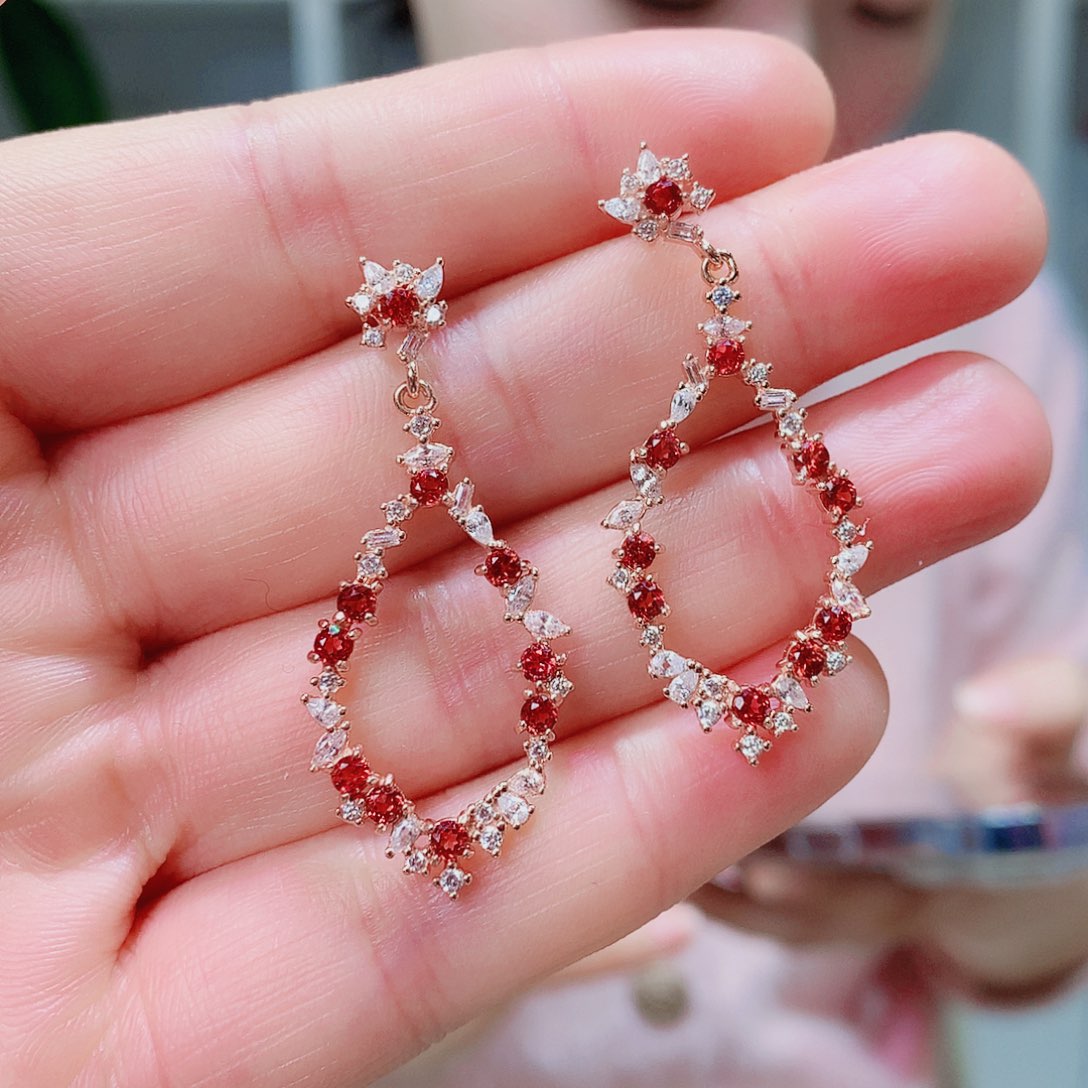 银S925镶嵌耳饰石榴石小*