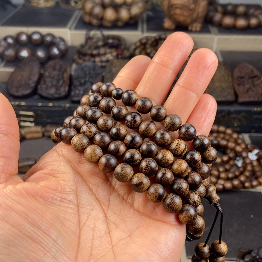 沉香手串天**星越南芽庄白棋玉化虎斑留疤