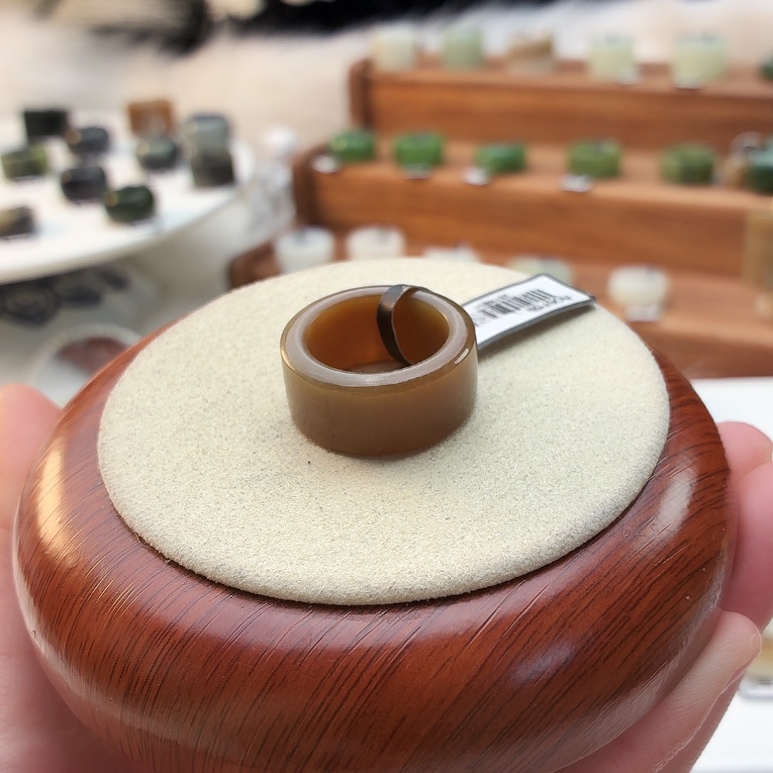 和田玉未镶嵌戒指红糖圆切18.5mmj54
