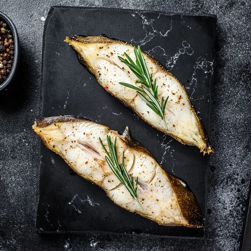 格陵兰比目鱼鲽鱼身可直播现场切片鲜嫩儿童辅食切片