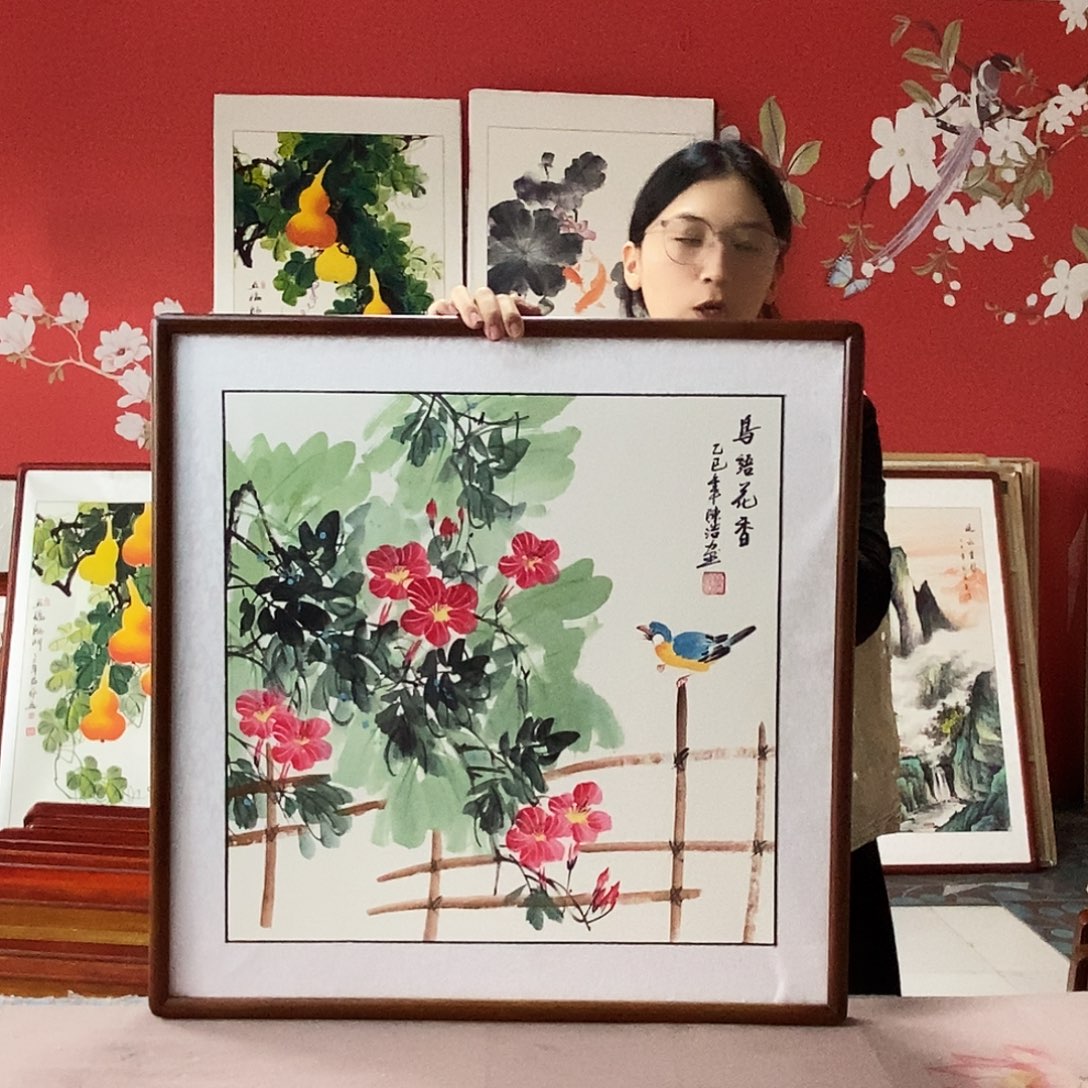 国画手写手绘带框包邮62✖️62国画作品