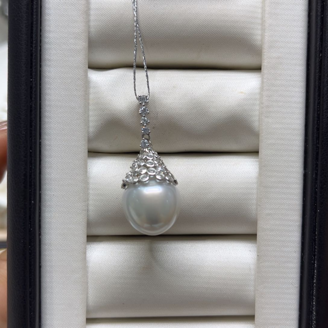 海水珍珠银S925镶嵌吊坠(不含链)13-14mm