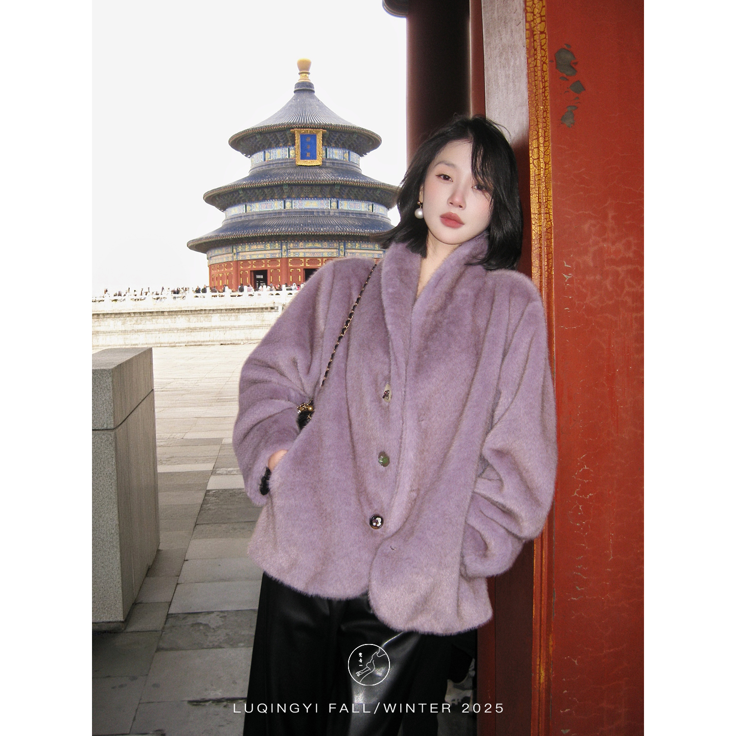 鹭青一原创【汀兰】高克重银兰貂保暖环保皮草外套女L25P1108L