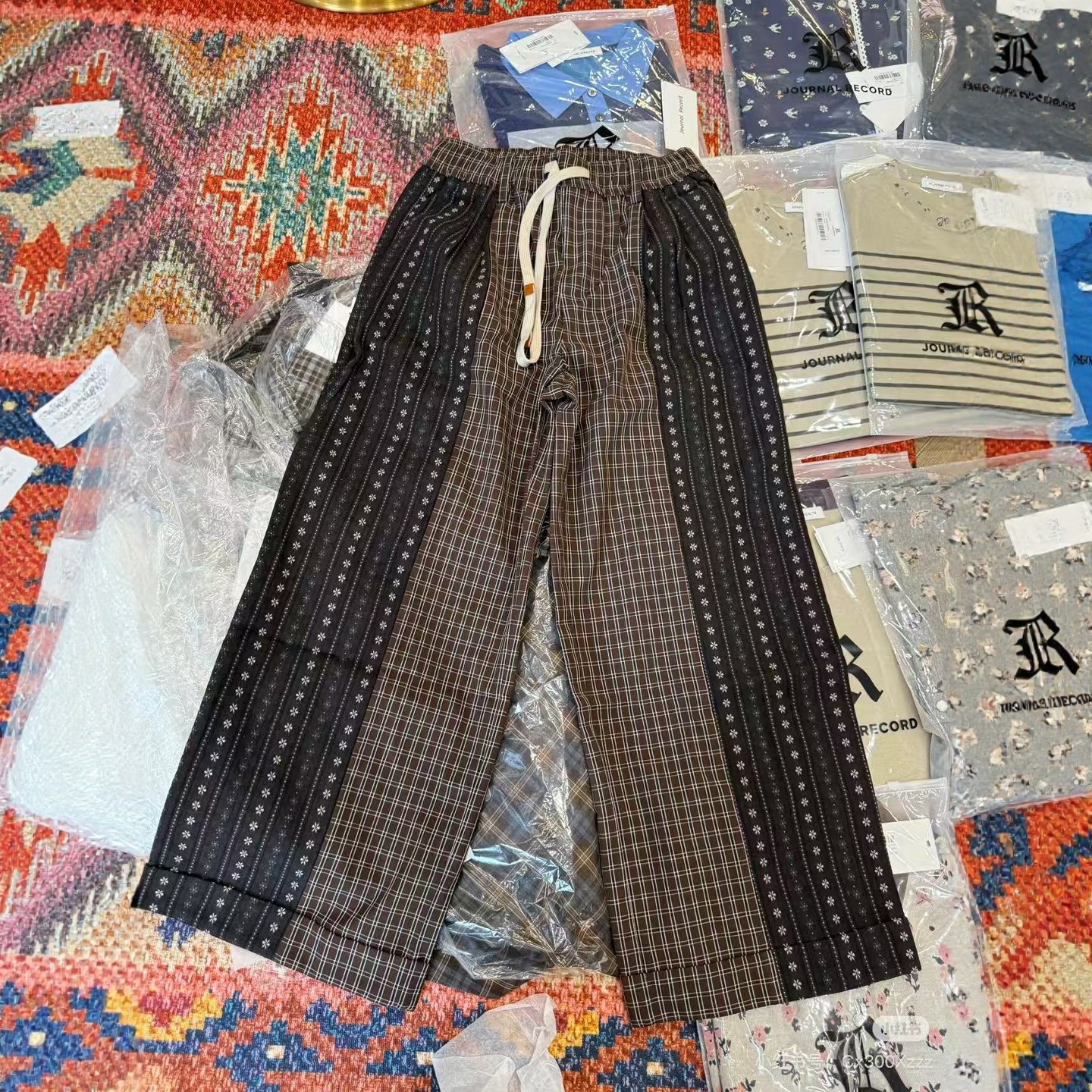 现货【JOR格子拼接裤】2025秋新品格纹拼接宽松阔腿休闲裤长裤女