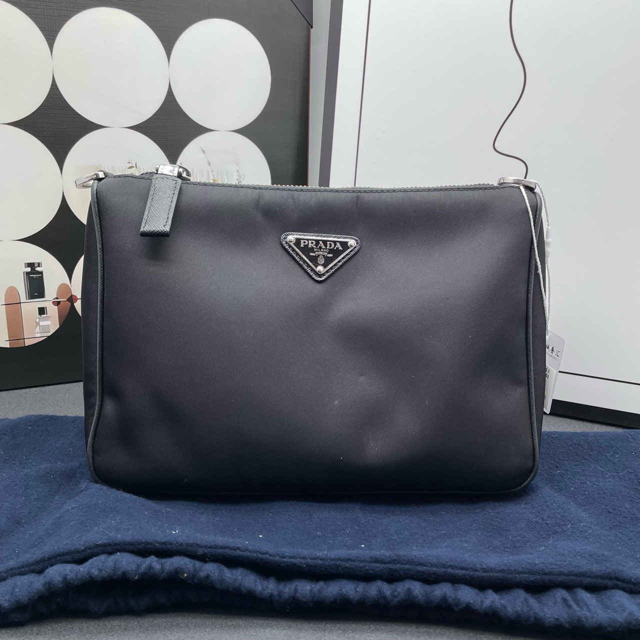 95新 Prada/普拉达 黑银尼龙hobo三合一 