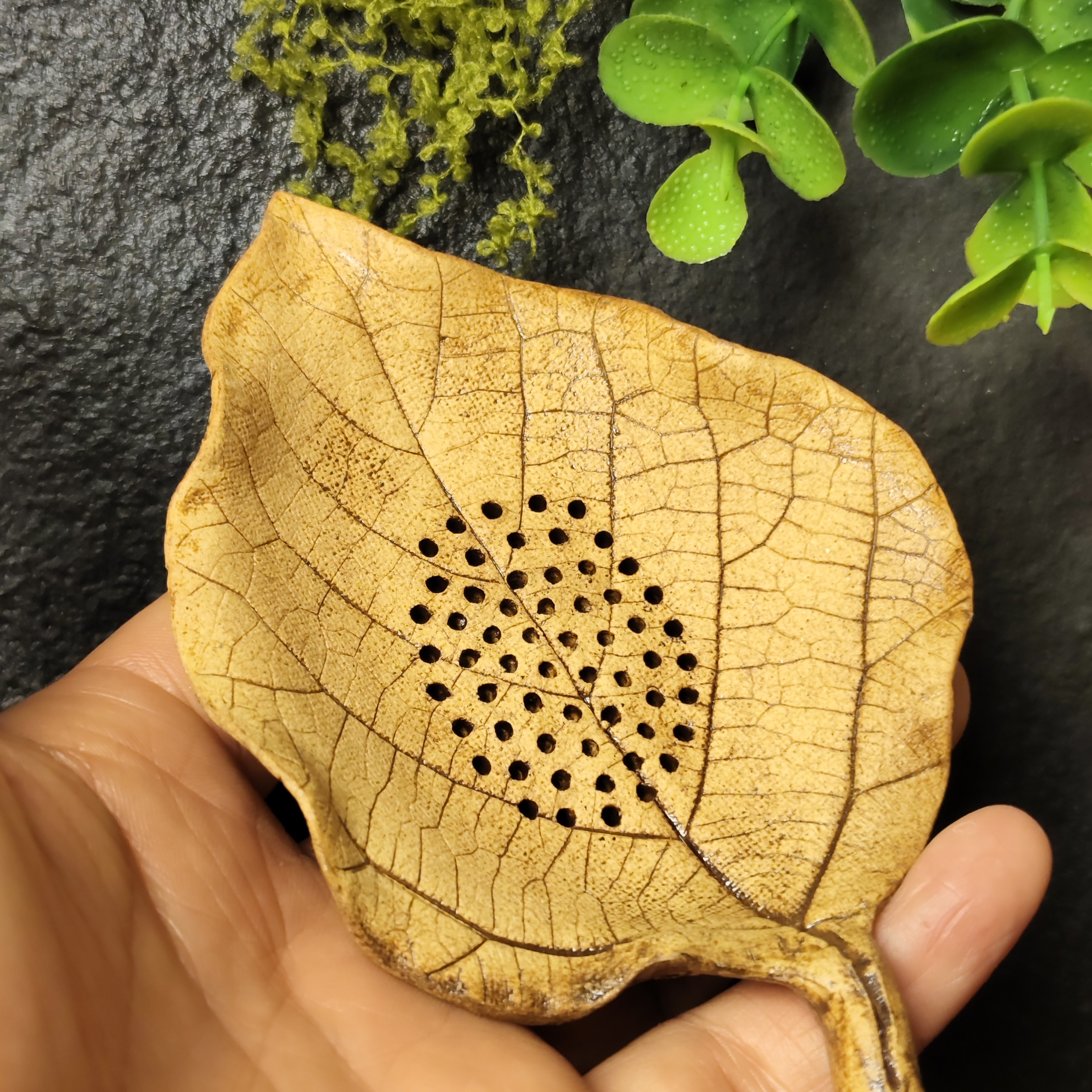 手工树叶陶瓷茶漏