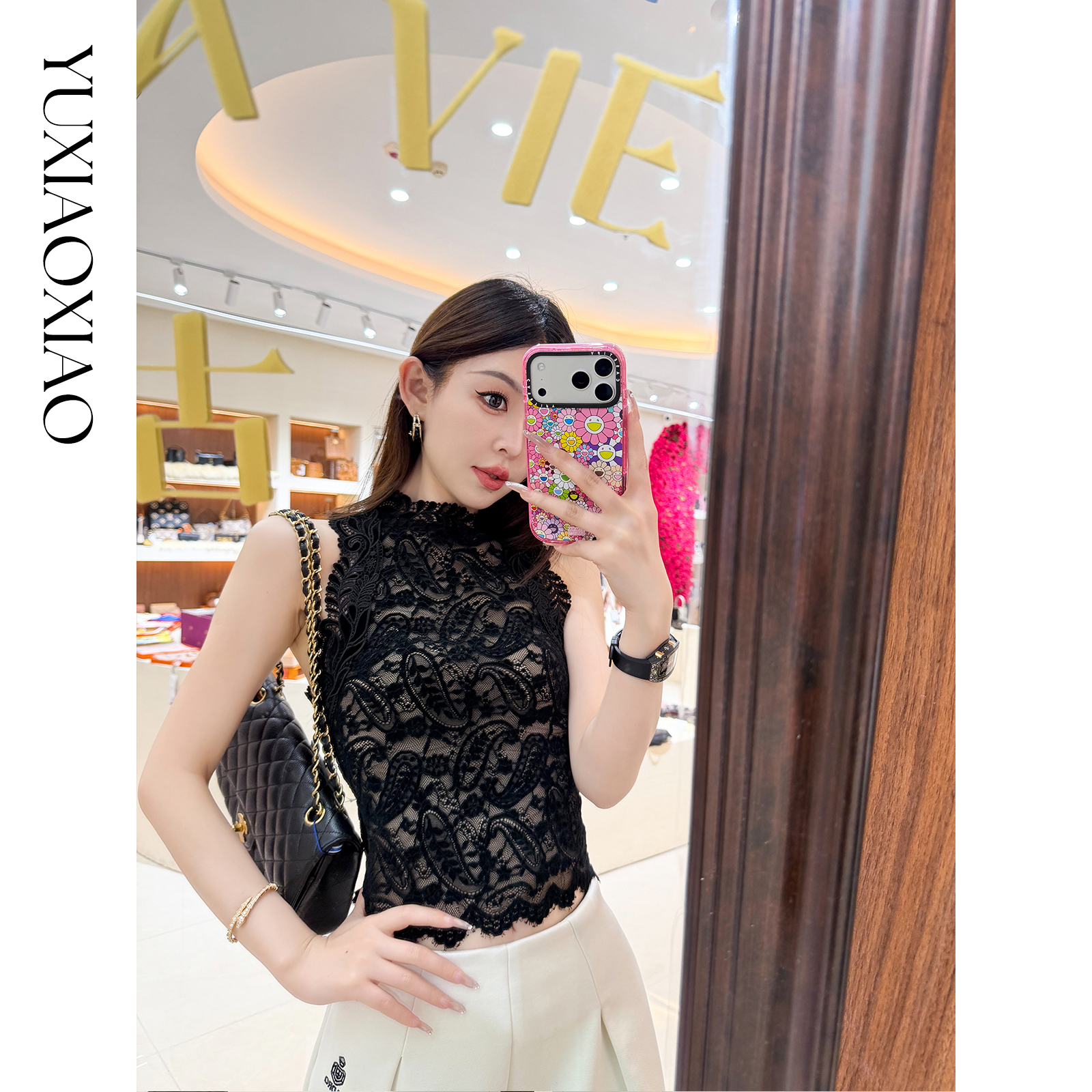 余潇潇【迷情米兰达】重工蕾丝气质性感修身无袖短上衣背心后背拉链