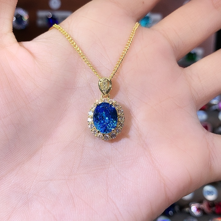 海蓝宝石银S925镶嵌颈饰金鸟巢切810