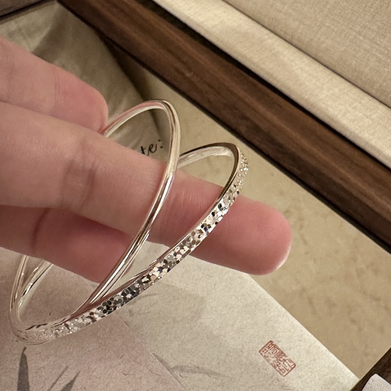 足银手镯 【碎冰双环手镯】足银999百搭时尚轻奢简约冷淡风