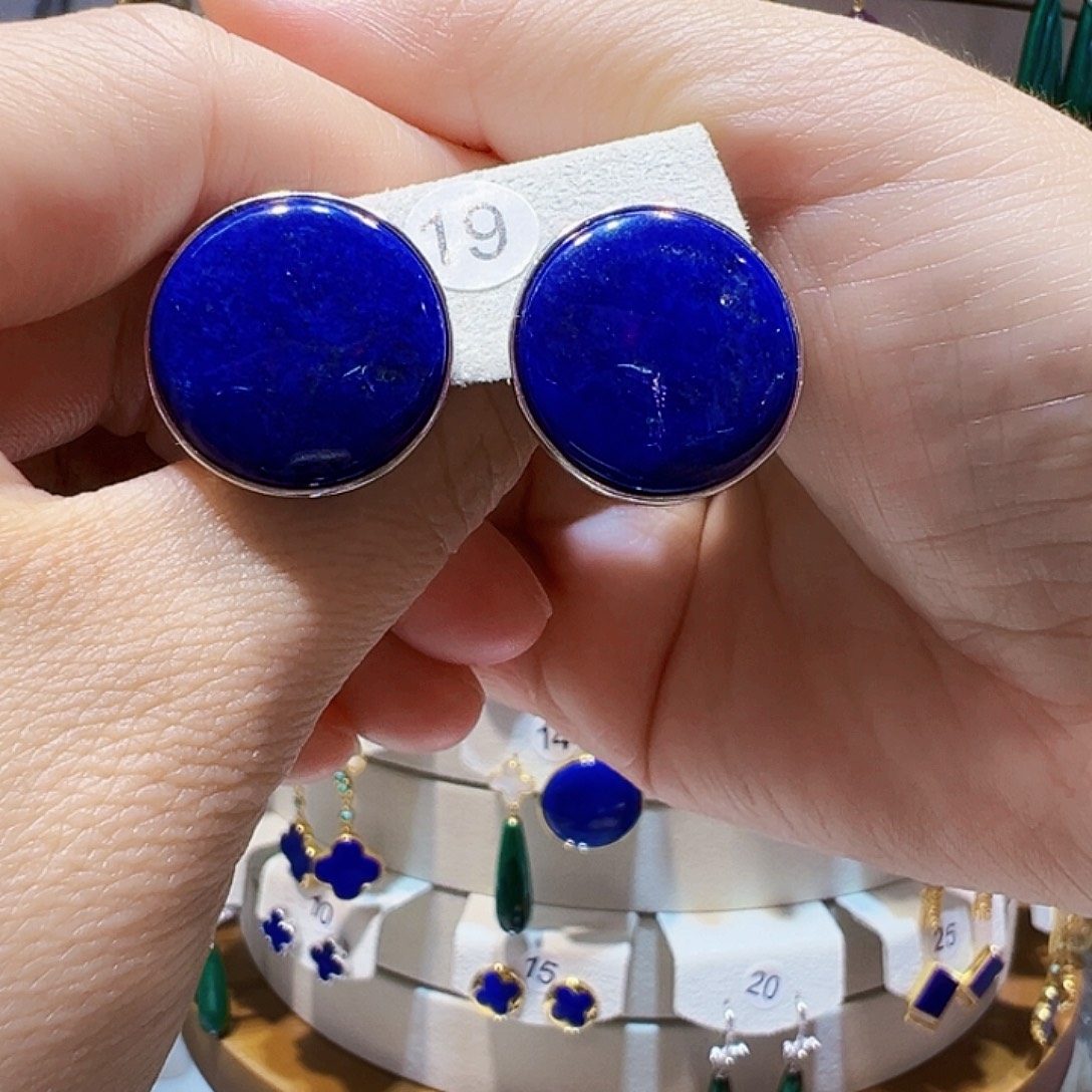 青金石银S925镶嵌耳饰