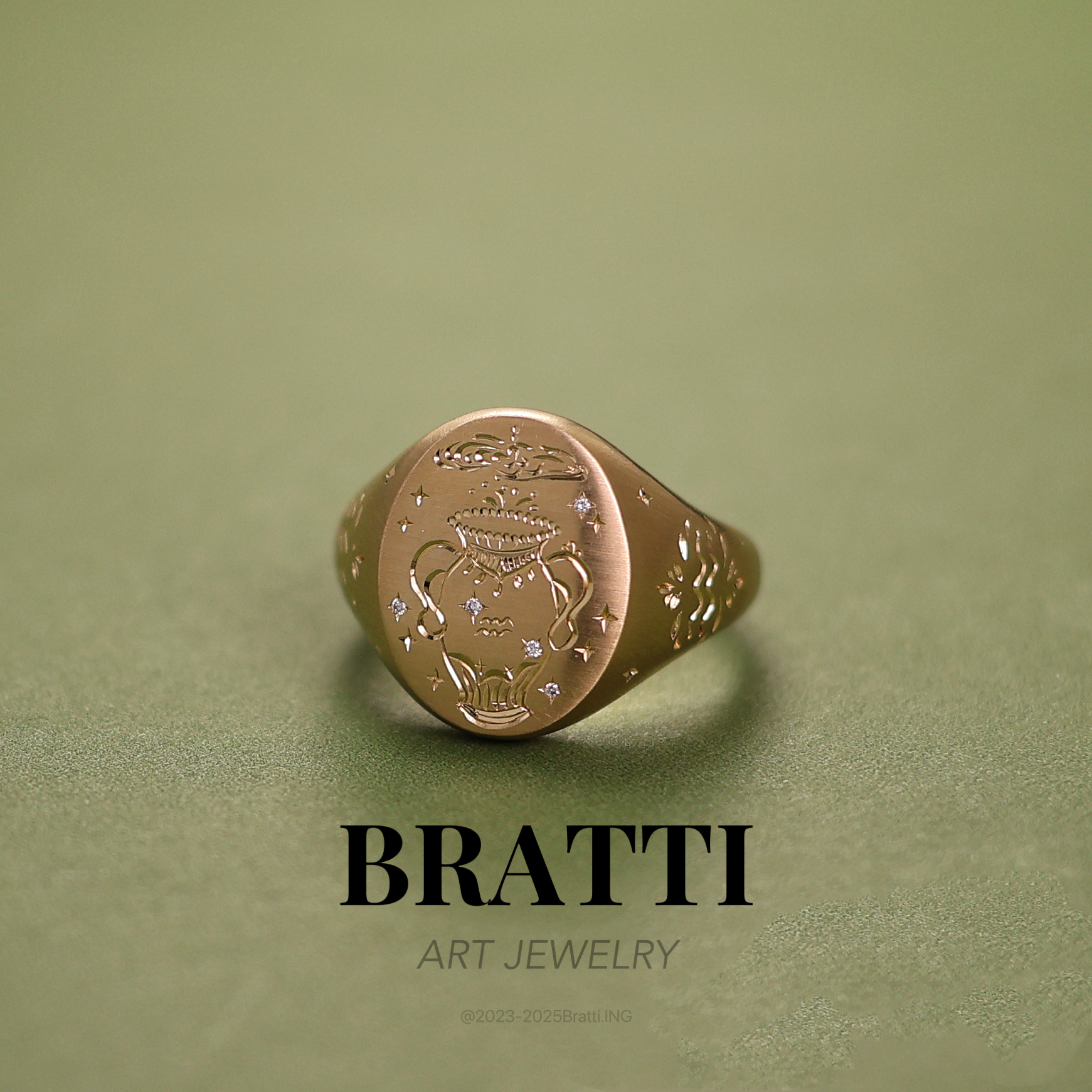 Bratti珠宝18K金“水瓶座”钻石印章戒指-KJ250907